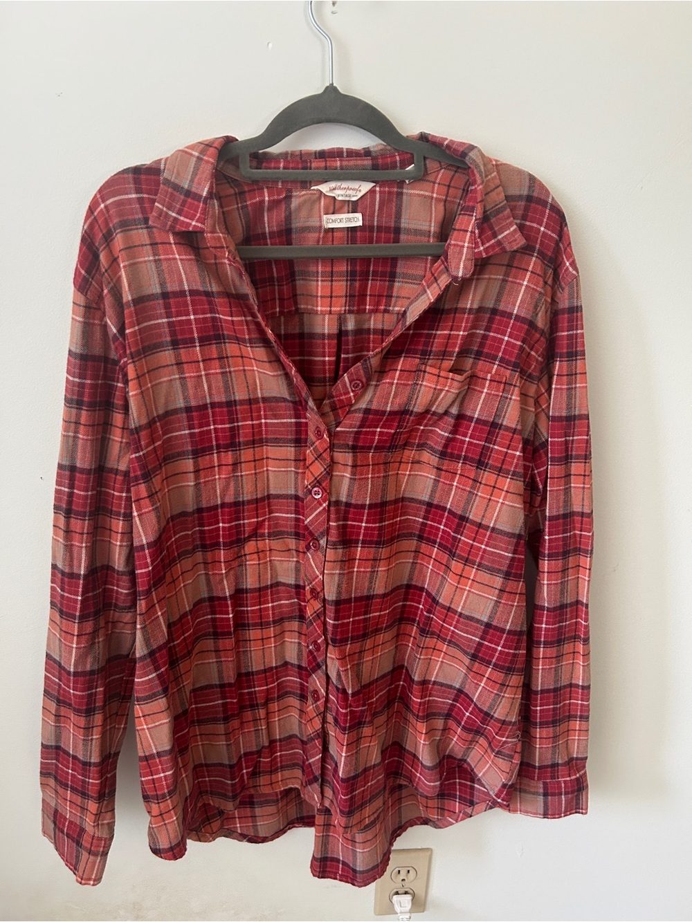 Red & Tan and Plaid Flannel Button-Up Shirt